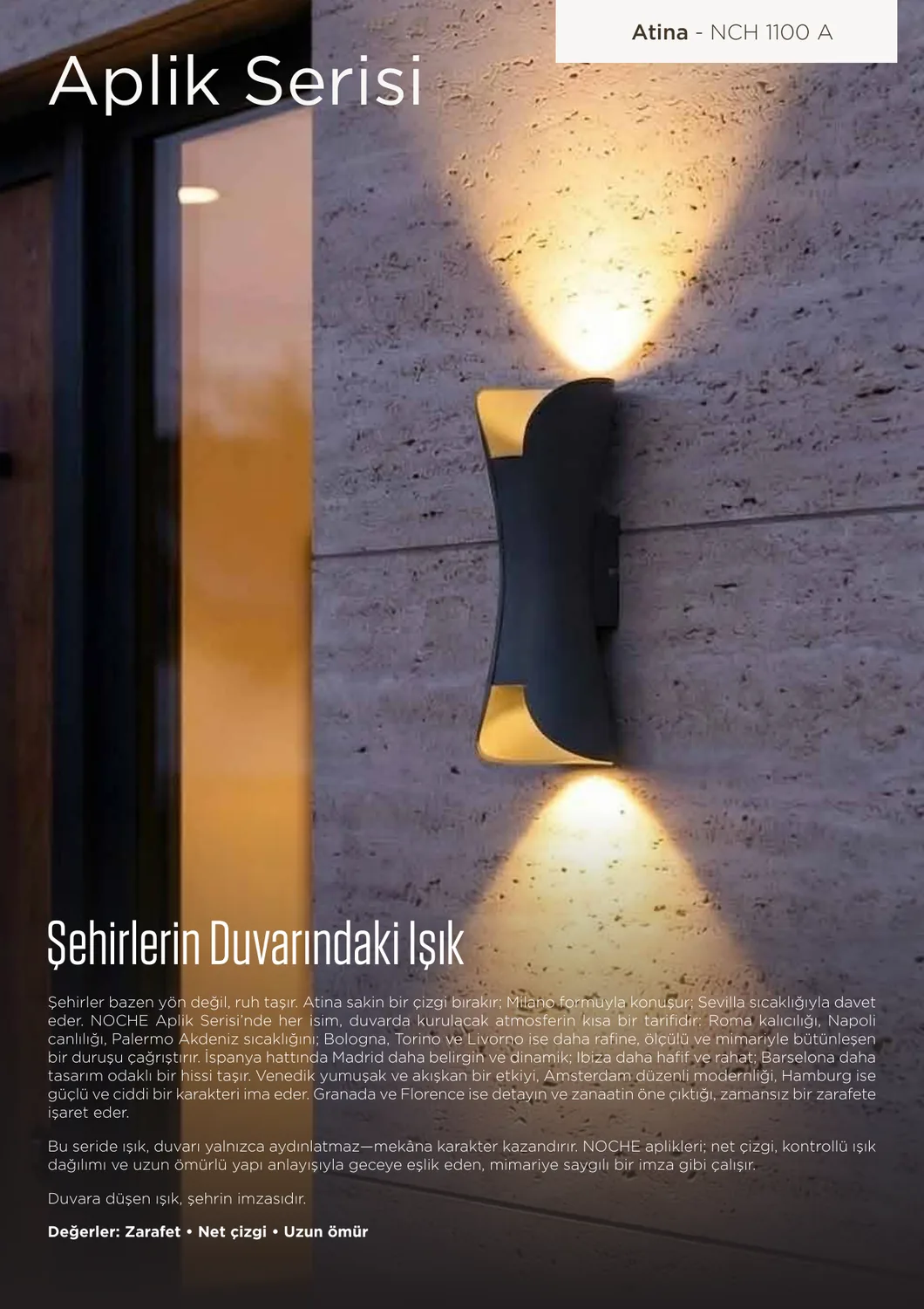 NOCHE aplik serisi cephe ve duvar aydınlatması