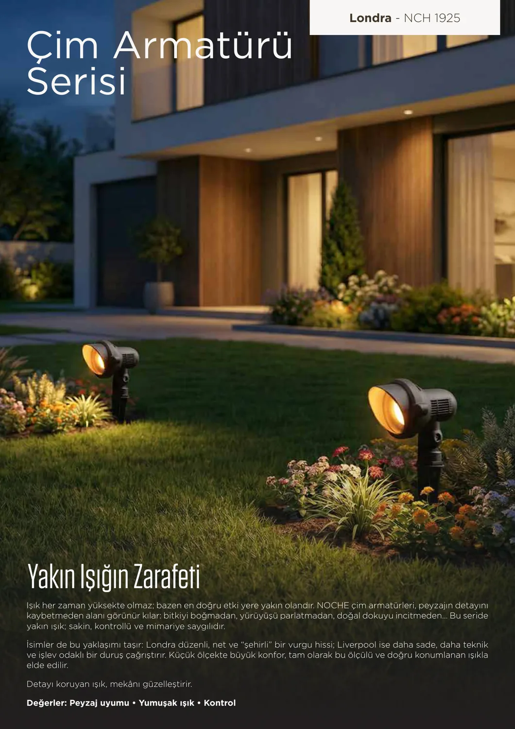 NOCHE çim armatürü peyzaj ve ağaç vurgusu