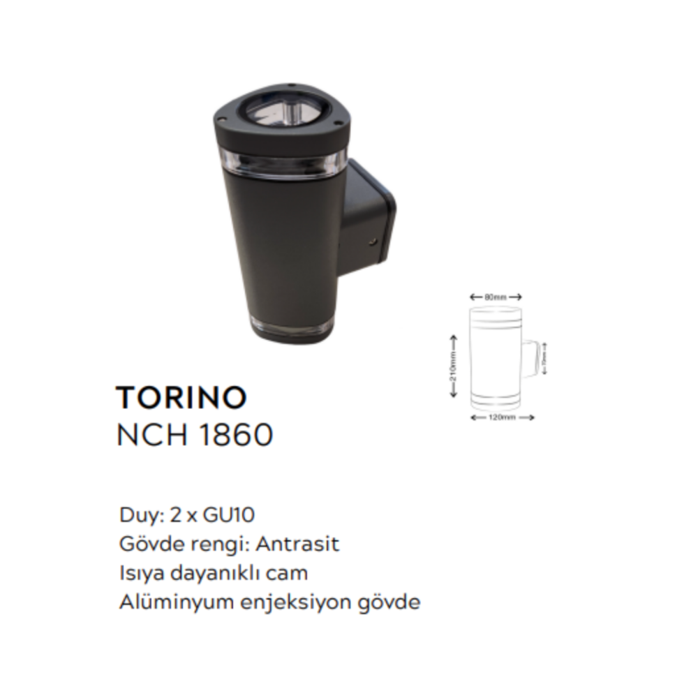 Elektrikpark Noche Torino (NCH 1860) Çift Ampullü Dış Mekan Aplik 2×GU10 Antrasit Up-Down Aydınlatma
